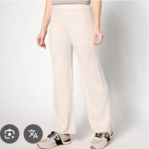 New Barefoot Dreams Cozy Chic Wide Leg Detail Hem Pant Beige Size 2X